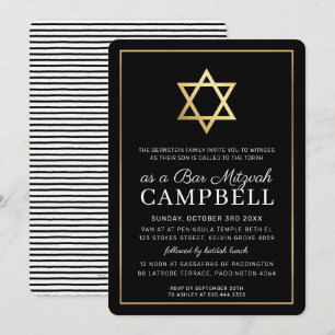 PUB MITZVAH guld star enkel, modern, svart vit Inbjudningar