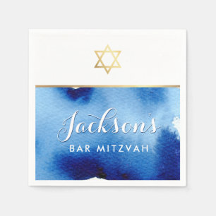 PUB MITZVAH guld star smart blue water color Napki Pappersservett