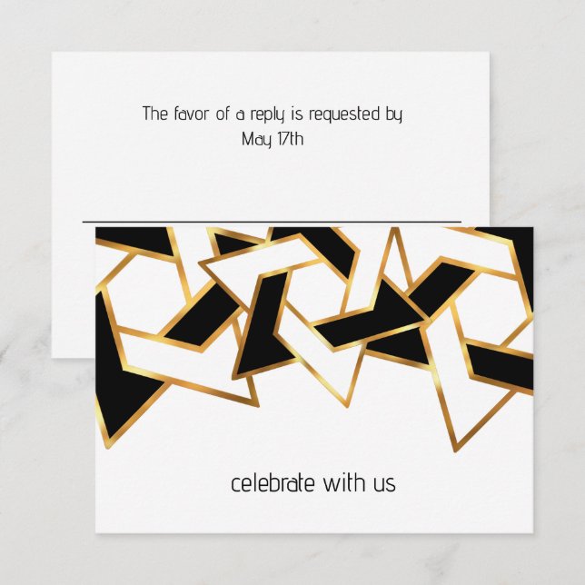 Pub Mitzvah Guld Svartvit David-stjärnan Inbjudningar (Fram/baksida)
