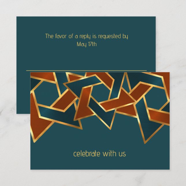 Pub Mitzvah Guld Teal Blue Rust Star of David OSA Inbjudningar (Fram/baksida)