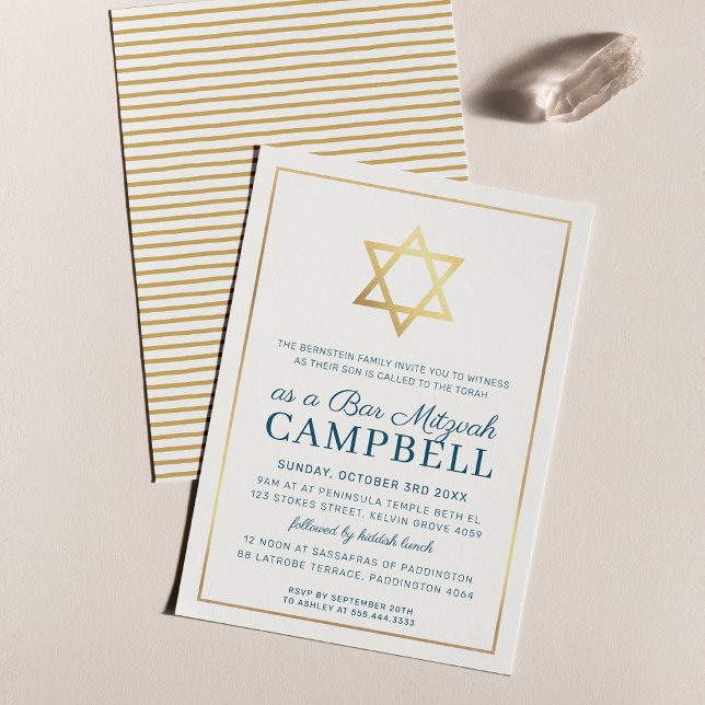 PUB MITZVAH guld, traditionell modern mörk blått Inbjudningar (Skapare uppladdad)