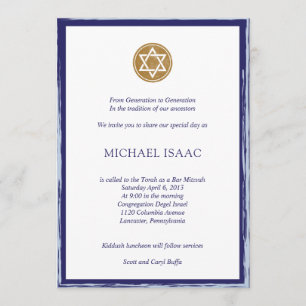 Pub Mitzvah-inbjudan blått och guld stjärna Inbjudningar