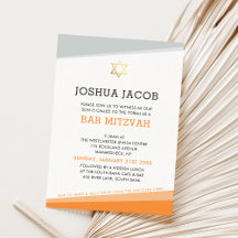 PUB MITZVAH INBJUDAN, enkel modern djärv orange gr