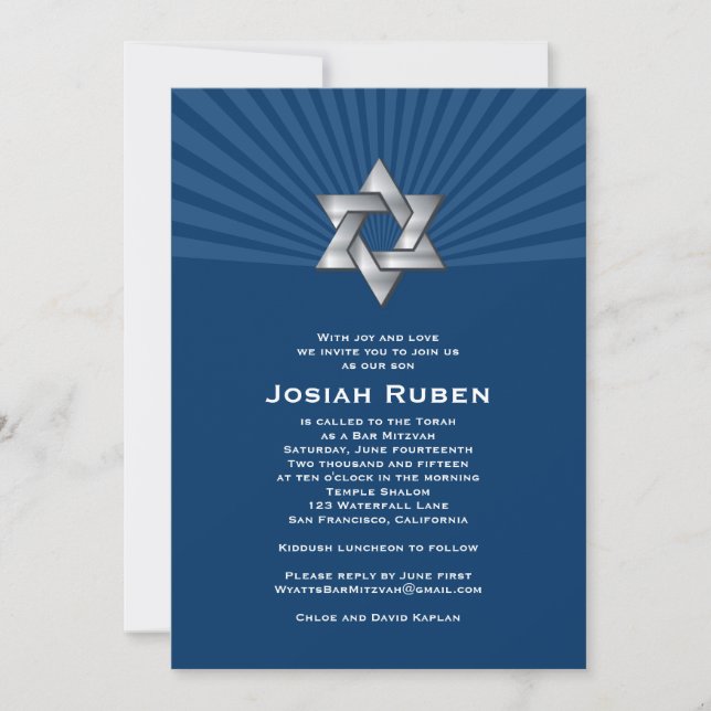 Pub Mitzvah-inbjudan Josiah Silver judisk stjärna Inbjudningar (Framsida)