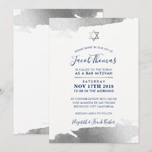 PUB MITZVAH INBJUDAN, modern guldblå marinblått si Inbjudningar