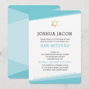 PUB MITZVAH INBJUDAN: modern turkosblått Inbjudningar