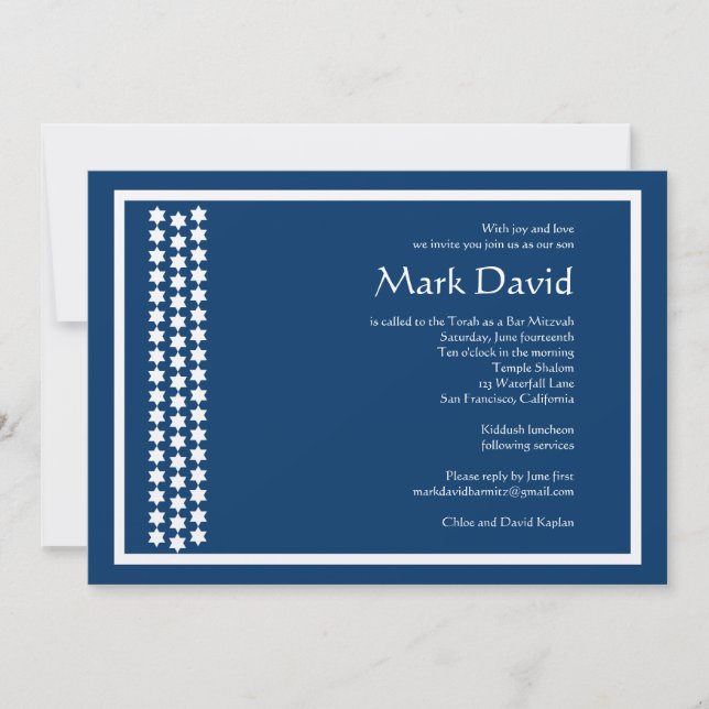 Pub Mitzvah inbjuden Star David TEXTURED Navy Inbjudningar (Framsida)
