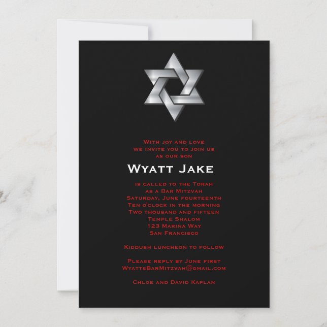 Pub Mitzvah inbjuden Wyatt judisk Star Black Inbjudningar (Framsida)