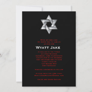 Pub Mitzvah inbjuden Wyatt judisk Star Black Inbjudningar