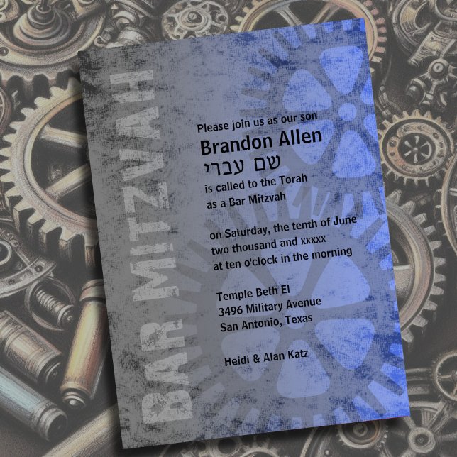 Pub Mitzvah Industrial Grunge Blue Inbjudningar (Skapare uppladdad)