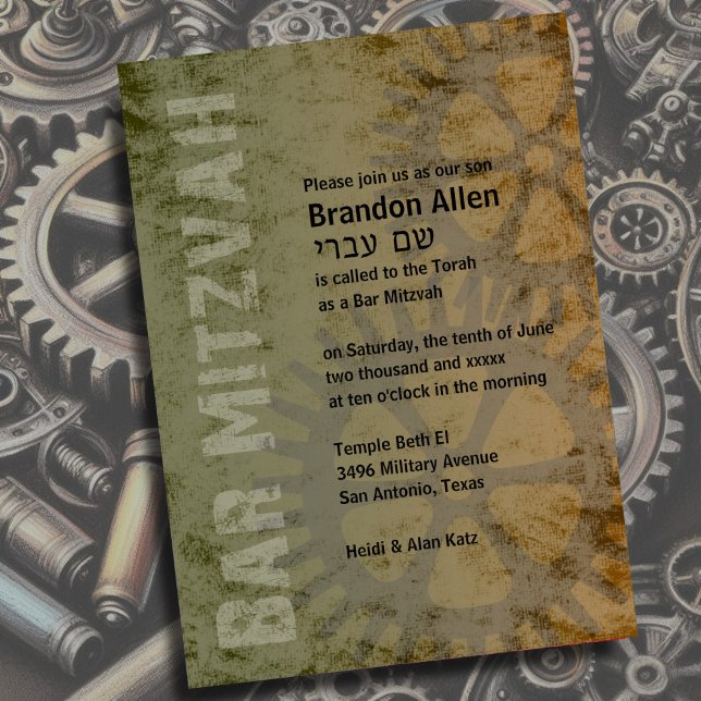 Pub Mitzvah Industrial Grunge Brown Grönt Inbjudningar (Skapare uppladdad)