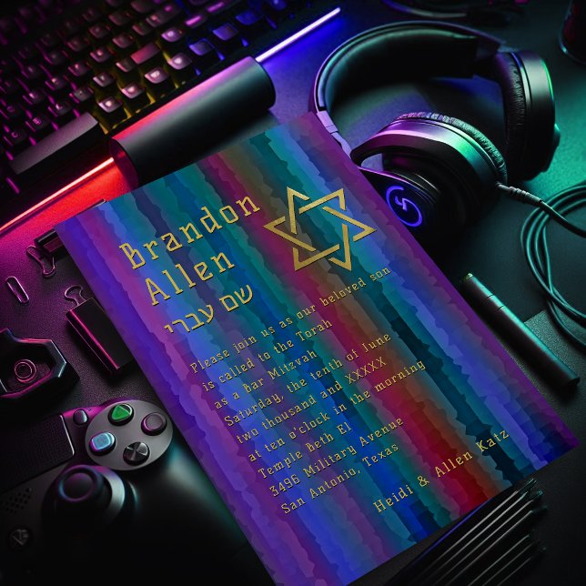Pub Mitzvah Jewel Tone Streaks bjudande Inbjudningar (Skapare uppladdad)