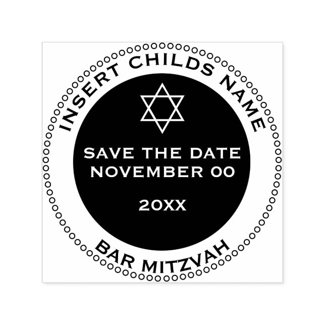 Pub mitzvah-killarna sparar datumet för stjärnans  självfärgande stämpel (Design)