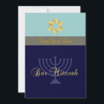 Pub Mitzvah/light   mörk blått Inbjudningar<br><div class="desc">Den blå,  slumpartade tonen med en gyllene stjärna av David är inte lika flashig som Bat mitzvah kort,  klassvis subtil. Helt anpassade,  byt bakgrund mot färg. Copyright © 2010 PixDezines.com och PixDezines på zazzle.com</div>