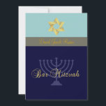 Pub Mitzvah/light   mörk blått Inbjudningar<br><div class="desc">Den blå,  slumpartade tonen med en gyllene stjärna av David är inte lika flashig som Bat mitzvah kort,  klassvis subtil. Helt anpassade,  byt bakgrund mot färg. Copyright © 2010 PixDezines.com och PixDezines på zazzle.com</div>