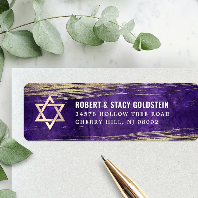 Pub Mitzvah Lila Bold Gold Foil Returadress Returadress Etikett (Skapare uppladdad)