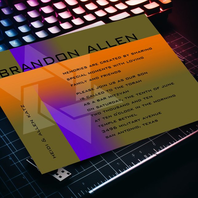 Pub Mitzvah Lila och Orange på alla Färg Inbjudningar (Skapare uppladdad)