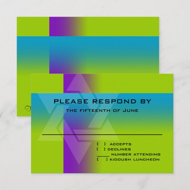 Pub Mitzvah Lila och turkos på valfri Färg OSA Kort (Fram/baksida)