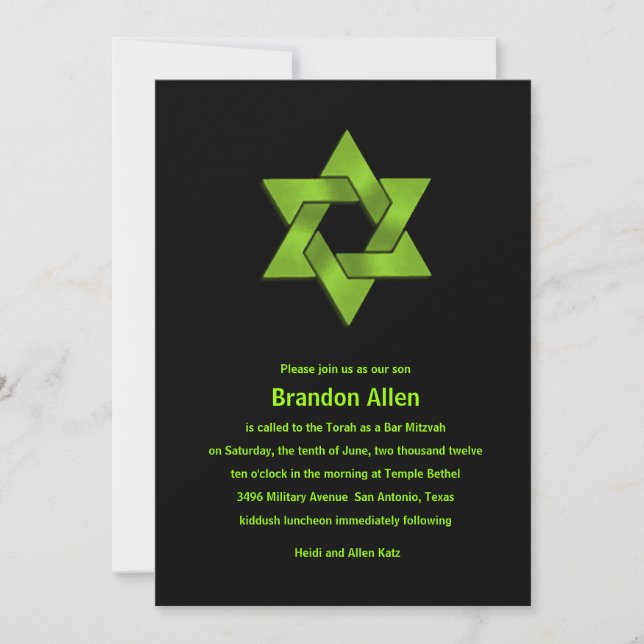 Pub Mitzvah Lime Green on Black, David-stjärnan Inbjudningar (Framsida)