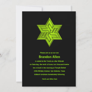 Pub Mitzvah Lime Green on Black, David-stjärnan Inbjudningar