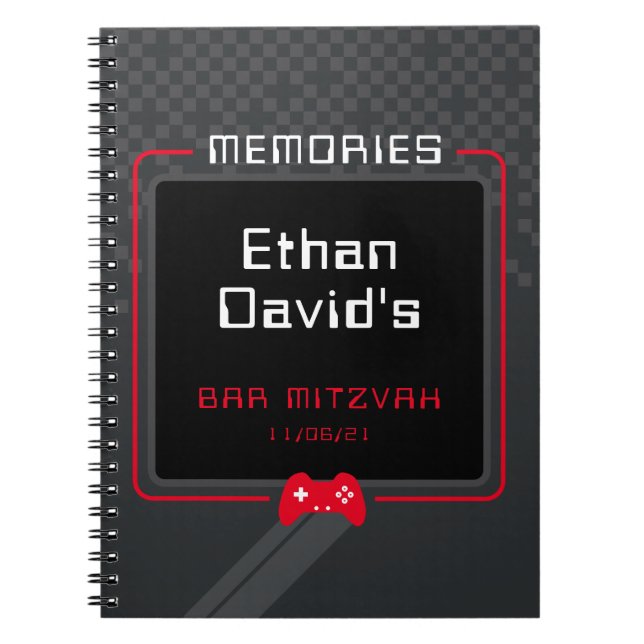 PUB MITZVAH MEMORIES coola trendig röd svart Anteckningsbok (Framsidan)