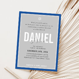 PUB MITZVAH modern atlektisk pojke fet blue grått Inbjudningar