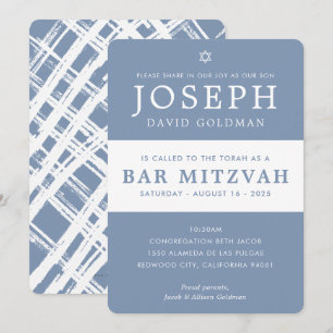 PUB MITZVAH, modern, blå snyggt vit Inbjudningar