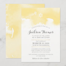 PUB MITZVAH, modern blek gult grått vattenfärg