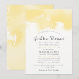 PUB MITZVAH, modern blek gult grått vattenfärg Inbjudningar