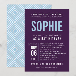PUB MITZVAH, modern blocktyp, blek blue Inbjudningar