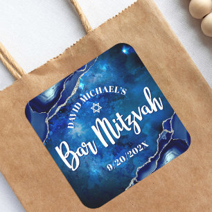 Pub Mitzvah Modern Blue Agate Watercolor-skript Fyrkantigt Klistermärke