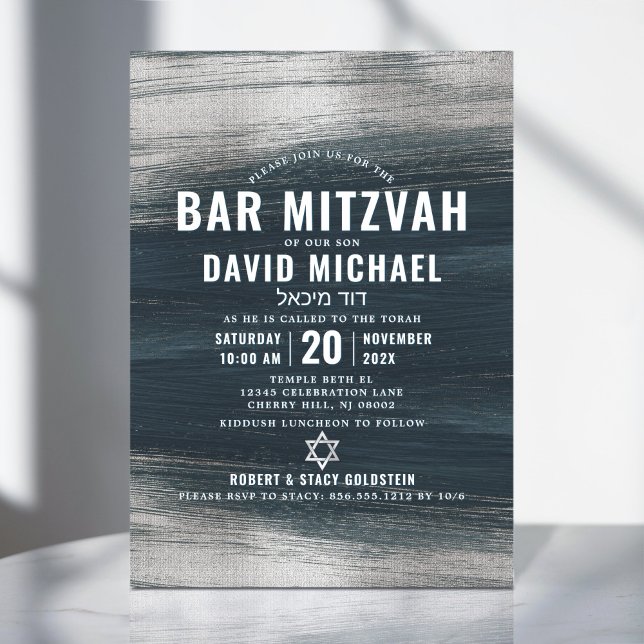 Pub Mitzvah Modern Bold Charcol Grått Silver Foil Inbjudningar (Skapare uppladdad)