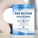 Pub Mitzvah Modern Bold Navy Typography Blue Foil Inbjudningar<br><div class="desc">Var stolt, gladd och visa den här milstolpen av Pub Mitzvah! Skicka ut den här coolan, en unik, modern inbjudan till personligen om en händelse att komma ihåg. Metallisk ljusblå foliepensel, med fet, marin blå typografi och David Star, täcker över en enkel, vit bakgrund. Anpassa anpassningsbarna med Pub Mitzvas namn,...</div>