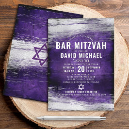 Pub Mitzvah Modern Bold Type Lila Silver Foil Inbjudningar