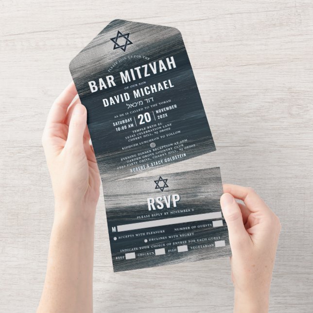 Pub Mitzvah Modern Charcol Grått Silver Foil (Avrivbar del)