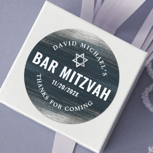 Pub Mitzvah Modern Charcol Grått Silver Foil Runt Klistermärke