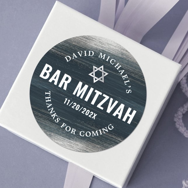 Pub Mitzvah Modern Charcol Grått Silver Foil Runt Klistermärke (Skapare uppladdad)