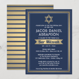 Pub Mitzvah Modern Elegant Navy Blue White & Guld Inbjudningar