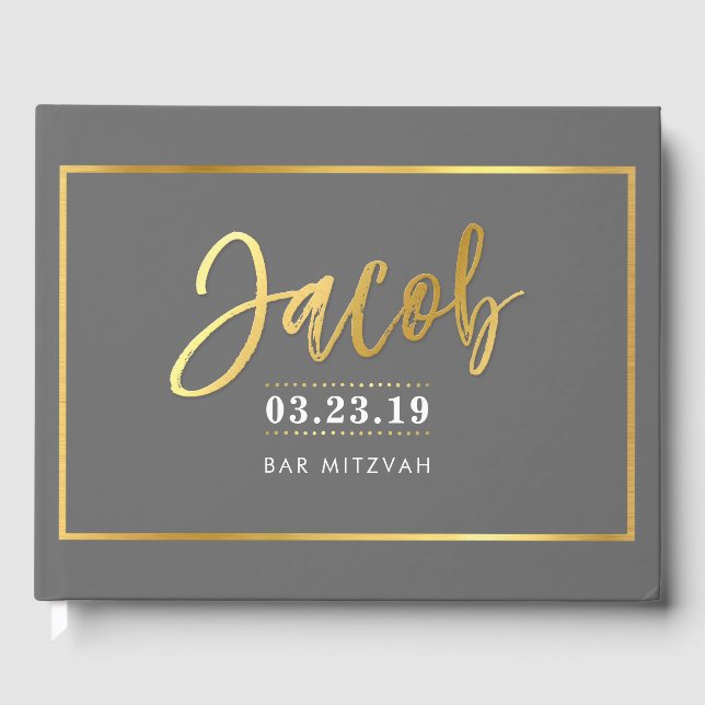 PUB MITZVAH, modern faux guld på grått för JACOB Gästböcker (Framsida)