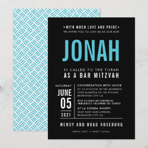 PUB MITZVAH, modern, fet blocktyp svart turkos Inbjudningar