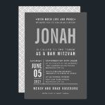 PUB MITZVAH modern fet grått grått mono Inbjudningar<br><div class="desc">by kat masard >> WWW.SIMPLYSWEETPAPERIE.COM << - - - - - - - - - - CONTACT ME för att hjälpa till att balansera din typ perfekt Kärlek i designen, men vill se vissa ändringar - ett annat färg-schema, produkt, foto eller anpassad för ett annat tillfälle - ingen oro kontaktar...</div>
