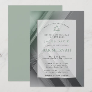 Pub Mitzvah Modern Geometric Grönt Charcol Inbjudningar
