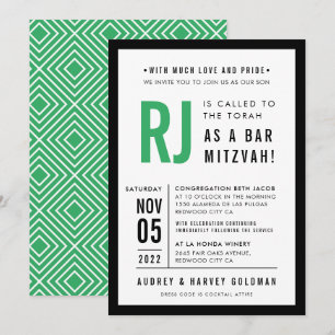 PUB MITZVAH, modern geometrisk grönt av kelly svar Inbjudningar