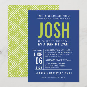 PUB MITZVAH modern geometrisk typ royal blått kalk Inbjudningar
