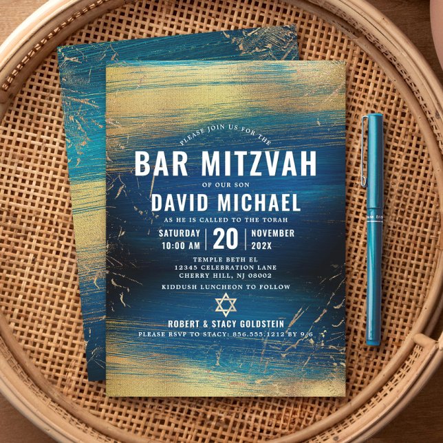 Pub Mitzvah Modern Gold Foil Turfullkomise Inbjudningar (Skapare uppladdad)