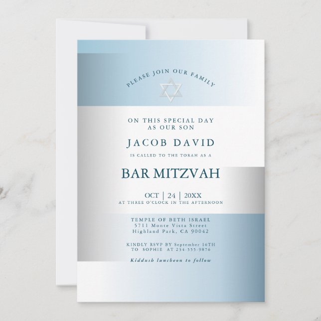 Pub Mitzvah | Modern gradient, blå geometri (Framsida)