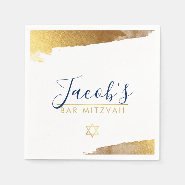 PUB MITZVAH, modern luxe giltighet guld marblått Pappersservett (Framsidan)