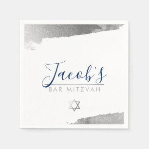 PUB MITZVAH, modern luxe giltighet silver marblått Pappersservett