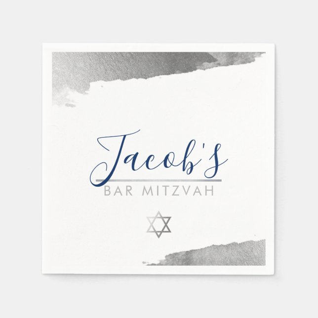 PUB MITZVAH, modern luxe giltighet silver marblått Pappersservett (Framsidan)