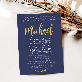 Pub Mitzvah modern marin + guld MICHAEL Inbjudningar